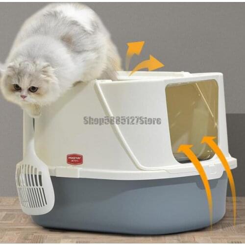 Cat Litter Pan Fully Enclosed Top Entry Splash Proof Deodorization Kitten Extra Large Cat Litter Pan Toilet Cat Supplies