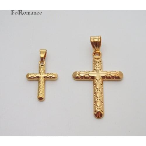 2 SIZES YELLOW GOLD PLATED 18INCH WATER WAVE CHAIN CARVED PLAIN SURFACE WRONG MARK PATTERN CROSS PENDANT NECKLACE GREAT GIFT