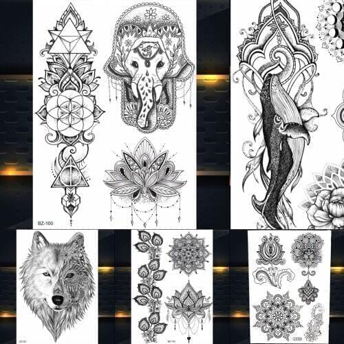 REJASKI Ganesha Elephant Black Henna KIT Temporary Tattoos Sticker Mehndi Tatoos For Women Waterproof Art Custom Tattoo Paper