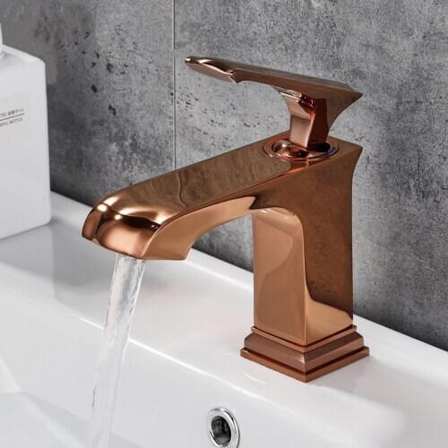 Rose gold solid brass Single handle bathroom basin sink square faucet mixer tap NEW