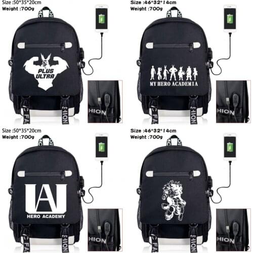 My Hero Academia Backpack Teenager Zip Rucksack Student Casual USB Charging School Bag Boys Girls Shoulders Travel Laptop Bag