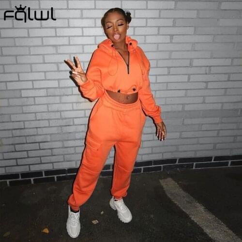 FQLWL Streetwear Tracksuit Two Pice Set Outfits Crop Hoodie And Joggers Sweatpans Baggy Sets Sweat Suit Matching Sets Female