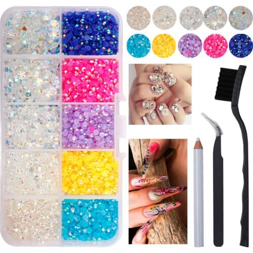 10 Grids Colorful Crystal Nail Art Rhinestones 7500Pcs /Box Acrylic Nail Rhinestone Flat Back Shiny Tips 3D Nail Art Decorations