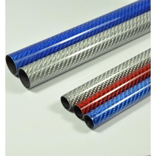 2pcs/lot Color Carbon Fiber Tube 3K Glossy Surface 1000mm Length Blue Red Silver Color