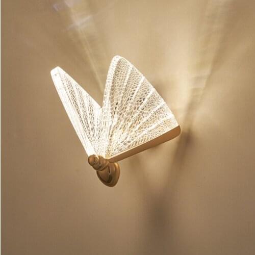 Creative Glo Wings Golden Zin-Alloy LED Butterfly Model Background Butterfly Wall Lamp Bedroom Bedside Lamp Corridor Aisle Lamp