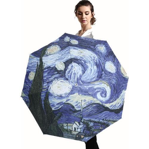 Van Gogh Oil Painting Umbrella Women Creative Starry Sky Arts Parasol Female Outdoor Travel Sun Umbrellas Girl Rain Umbrellas
