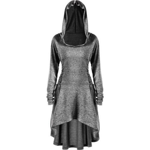 Runway High Low Hooded Ribbed Dress Fashion Fall Spring Long Sleeve Solid Drawstring Dress Women One Piece Dress Plus Size