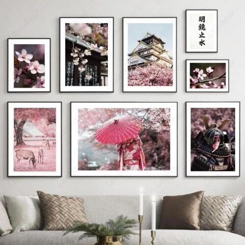 Japanese Art Canvas Painting Woman Oda Nobunaga Cherry Deer Nordic Hd Posters and Prints Wall Art Pictures for Living Room Decor