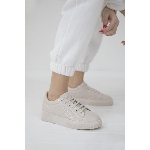 Straswans Women 'S Beige Patent Leather Sports Shoes