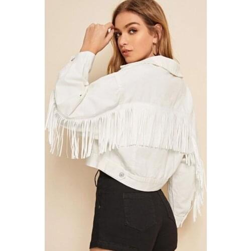 Stylish Fringe Beaded Loose Denim Jacket Coat Women 2020 New Autumn Fashion Long Sleeve Casual Ladies Outerwear Chaqueta Mujer