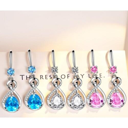 KOFSAC Glamorous White Blue Crystal Water Droplets Drop Earrings For Women Jewelry 925 Silver Engagement Accessories Lady Gift