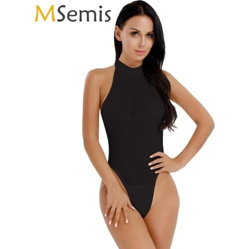 Womens Crotchless Swimsuits Lingerie Swimwear High Cut Mock Neck Bathing Suit Gymnastics Leotard Thong Underwear Swimming Suit
