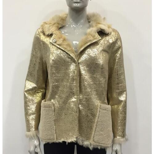 Womens Real Fur Sheepskin Gold Winter Coats New Fashion Elegant Outerwear Natural Sheep Shearing Thick Double Sided Oversize