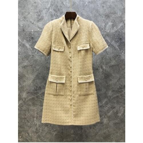 2021 Autumn Winter Wool Dress High Quality Women Turn-down Collar Pocket Button Front Deco Casual Tweed Wool Blend Lady Dress