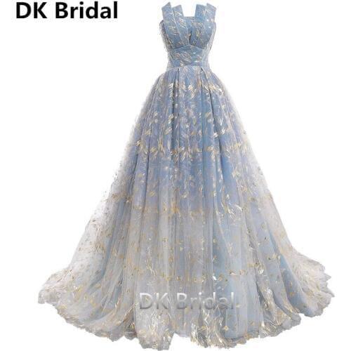 Robe De Soiree New Sexy Charming Scalloped Sleeveless A-Line Gilding Tulle Long Evening Dresses Elegant Formal Party Gowns