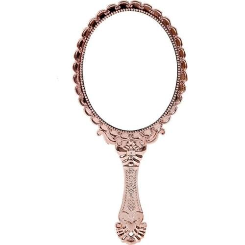 1PC Mini Portable Vintage Mirror Handhold Makeup Mirror Pink Floral Oval Round Cosmetic Hand Held Mirror With Handle For Women