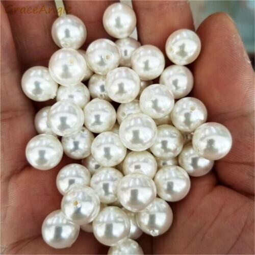 10pcs Round Red Imitatiom Pearl charm Half Hole spacer Loose Beads Jewelry Making Necklaces & Pendants Women Earrings DIY