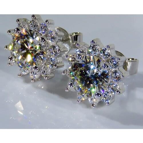 10K Au417 White Gold Women Stud Earrings Moissanite Diamonds 2 Carat Round Sunflower Wedding Party Engagement Anniversary Trendy