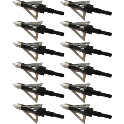 12Pcs Chase Broadheads 100Grain 3Sharp Blade Black Stainless Steel Broadhead for Archery