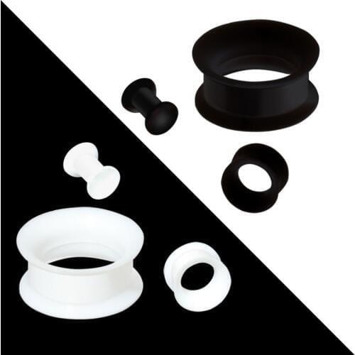 2PCS Soft Silicone Ear Tunnels Plugs Earrings Black White Double Flare Hollow 5mm-25mm Non-toxic Anti-allergic Piercing Jewelry