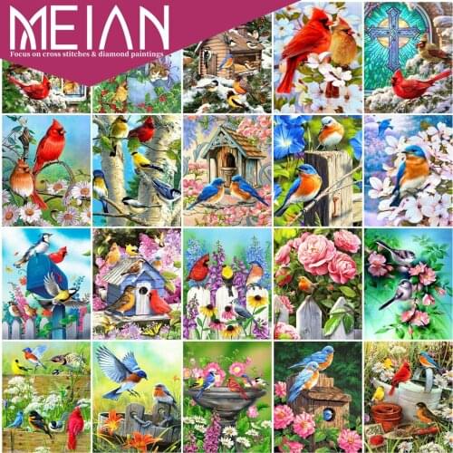 2020 Meian Bird Diamond Painting Flowers Birds 5D DIY Full Square/Round Embroidery Cross Stitch Rhinestone Mosaic Home Decor