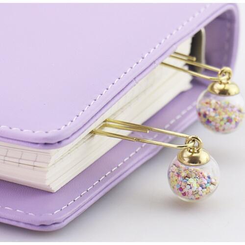 5 pcs/box Creative Cute Glass Ball Paper Clips DIY Metal Notes Letter Paper Bookmark Binder Clip Office Binding Supplies