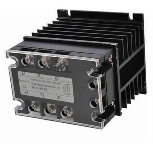 AC-AC 40A 90-280VAC/380VAC 3 Phase SSR Solid State Relay w Black Heat Sink