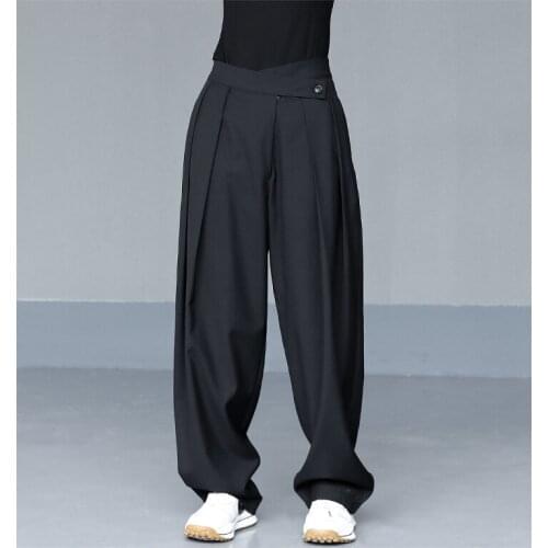 2021 spring and autumn design new black loose casual large size floor pants wide leg pants suit pants womens pants