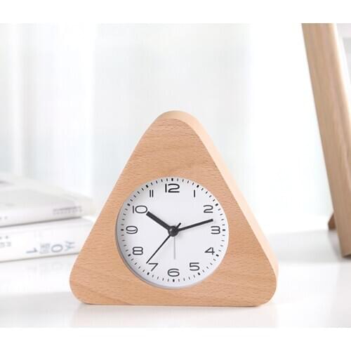Home Wooden Alarm Clock Triangle Night Lights Desk Clocks Home Gadgets Creativity Multi-function Bedroom Decor Table Clock Alarm