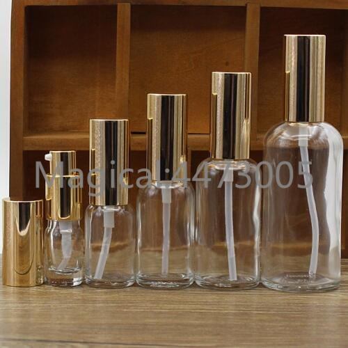 2/10pcs 5/10/15/20/30/50/100ml Empty Clear/Amber Glass Essential Oil Perfume Bottle with Sprayer Atomizer/lotion Press Pump Head