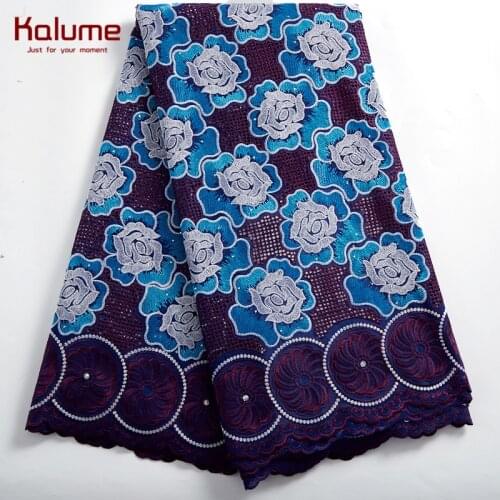 Kalume African Lace Fabric Blue Nigerian Lace Fabrics Embroidery Voile Lace Materials In Switzerland For Dress Party Robes F2399