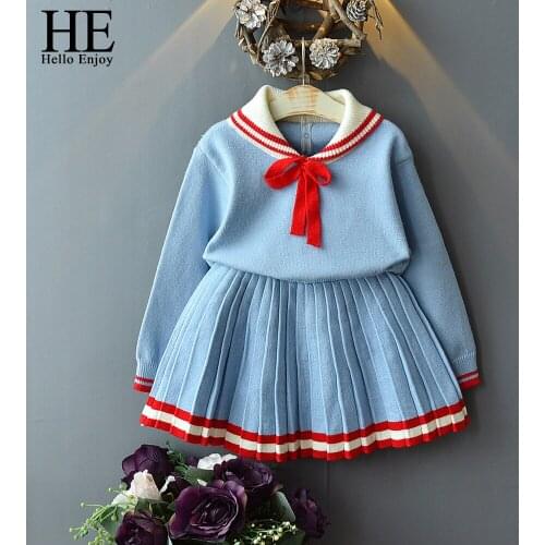HE Hello Enjoy Girls Clothes Suit Autumn New College Style Girls Sweater + Skirt Sets For 2-6T 2019 Children Clothes For Girl