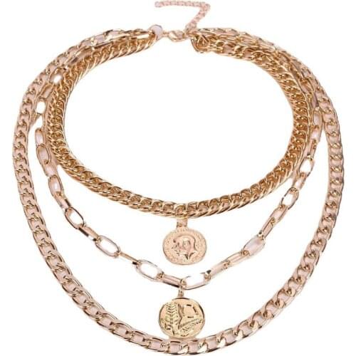 Exaggerated Punk Cuban Chunky Chain Necklace Collar Statement European&America Fashion Queen Coin Pendant Necklace