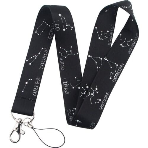 Minimalist Black Constellation Lanyard Keychain Mobile Phone Hang Rope ID Card Badge Holder Multi-function Key Chain Accessories