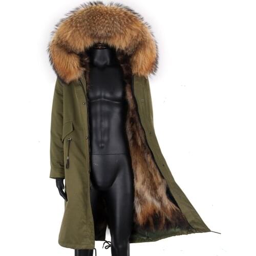 2021 New Men Natural Raccoon Fur Collar Hood Thick Warm X-Long Parka Winter Jacket Outerwear Streetwear Real Fox Fur Coat