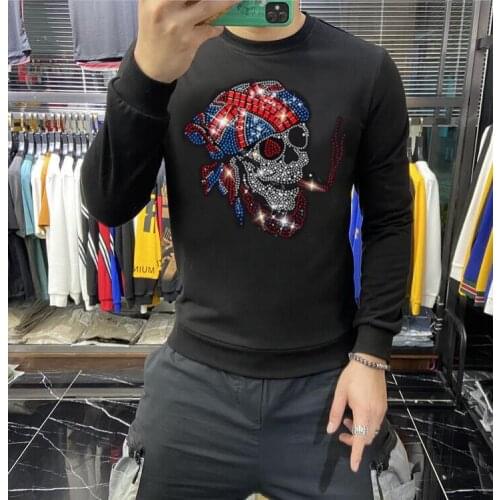Hot drill Mens Sportswear Sweatshirts Men Elastic long sleeve O-neck Clothes Rhinestones hoodies