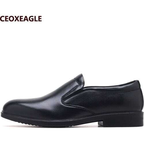 New Spring Black Men Dress Shoes Men Business Flat Shoes Black Genuine Leather High Quality Soft Low Top Men Formal Office Shoes