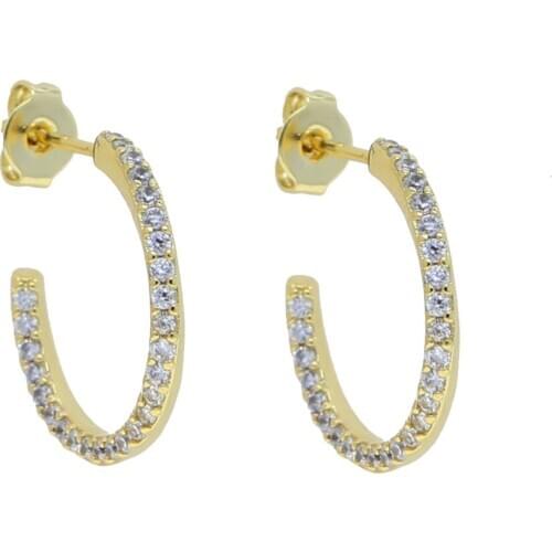 Prevent Allergy 18K Gold Plated Stud Earrings Pave Clear Cz Women Trendy Jewelry Vintage Simple Circle Shaped Party Gifts