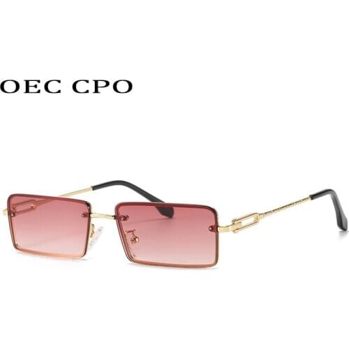 OEC CPO Fashion Rectangle Sunglasses Women Trendy Rimless Small Square Sun glasses For Women UV400 Shades for Men Eyewear O767