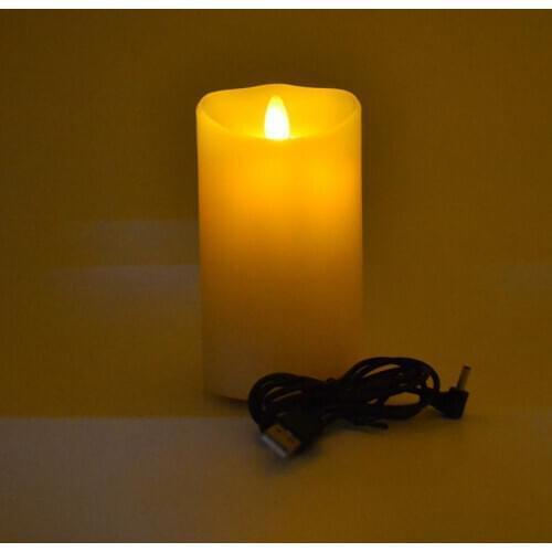 USB powered Rechargeable led flickering pillar paraffin candle wavy edge moving wick Wedding Xmas Party bar decor 10CM(H)-Amber