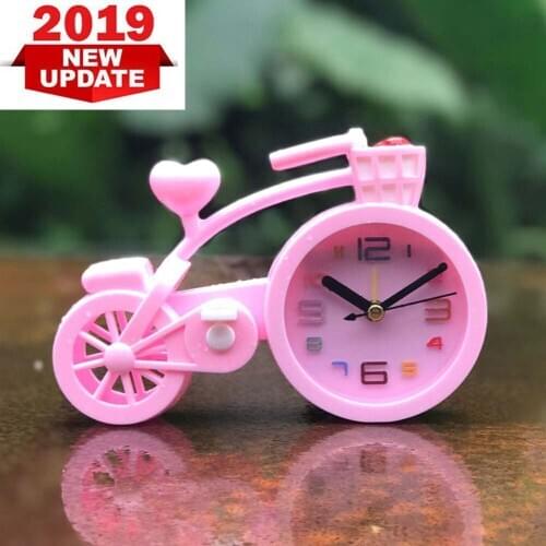Portable Fashion Classic Lovely bicycle Cartoon Alarm Clock Bedside desktop candy color pink green blue
