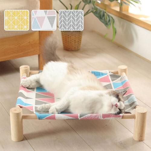 Elevated Pet Bed Raised Dog Cot Durable Stable Comfort Lounge DIY Assembly Wooden Cats House Durable Canvas Pets House Supplies