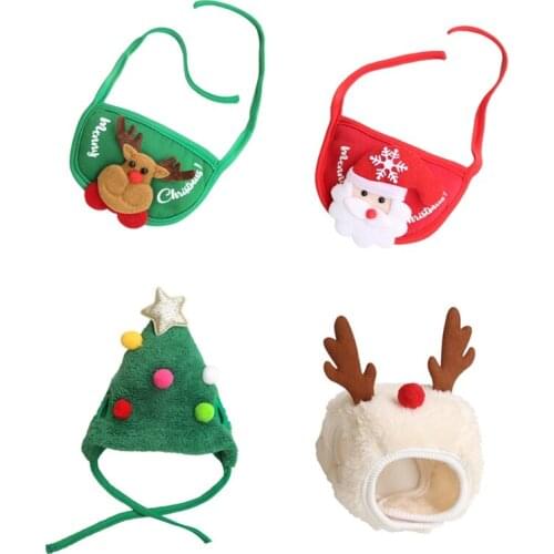 Dog Cat Christmas Hat Saliva Towel Cartoon Cute Pet Bib Teddy Method Pomeranian Autumn and Winter Clothes Dress Up Supplies
