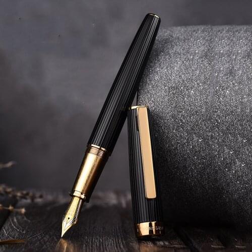 Hongdian 1845 Metal Black Fountain Pen Steel Beautiful Stripe Ink Pen Extra Fine / Fine Nib Office Business Writing Gift Pen