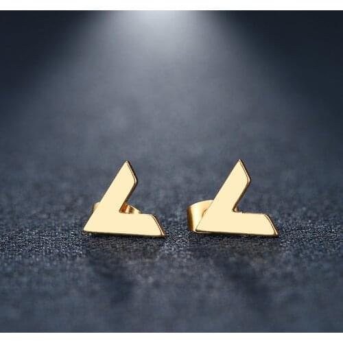 DOTIFI Stainless Steel Stud Earrings "V" Simple Classic Gold And Silver Color Lovers Engagement For Men Women Jewelry Gifts