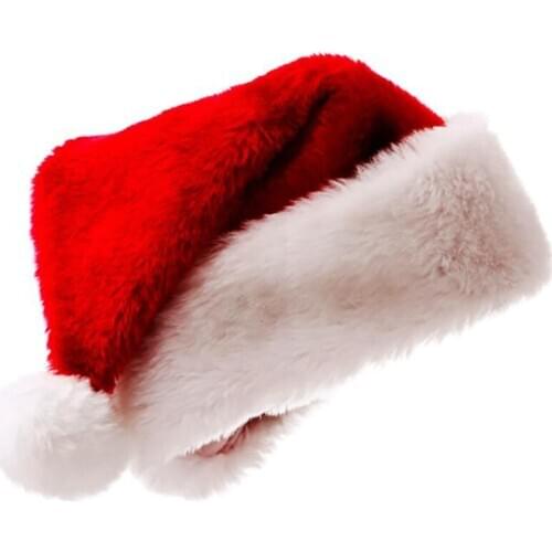 Top Grade Plush Christmas Hat For Adults Big Ball Plush Christmas Hat Red Santa Claus Hat For Men And Women