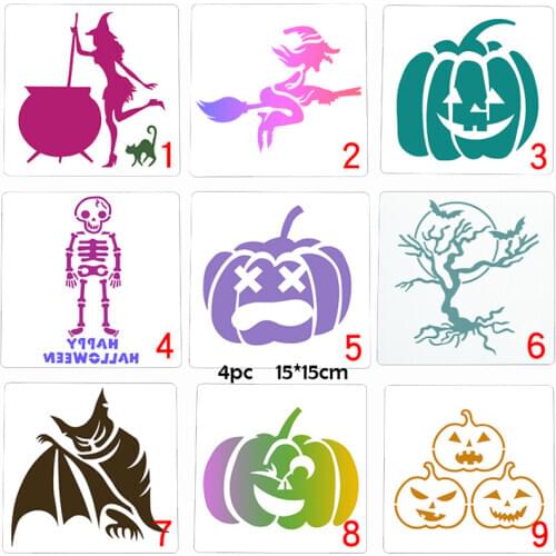 9pc Happy HALLOWEEM Hollow Template Halloween Painting Spray Flower Template DIY Bullet Journal Stencil Scrapbook Decor Reusable