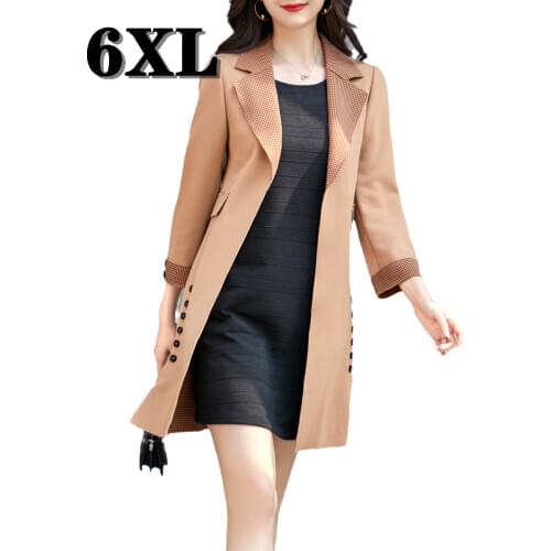 Trench Coat Women Jacket Plus Size 5XL 6XL Windbreaker Elegant Chic Outerwear Ladies Overcoat Spring Korean Style Free Shipping