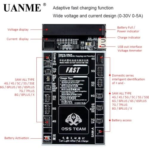 UANME Battery Fast Charger Activation Fixture 2 in 1 Intelligent Quick Charging Plate For iPhone 4-X Samsung 0-30V 0-5A