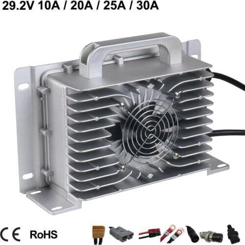 Waterproof 29.2V 10A 20A 25A 30A LiFePO4 Fast Charger 24V LFP Full Seal Golf Cart Tour Electric Car Smart Charger